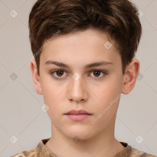 Neutral white child male with short  brown hair and brown eyes