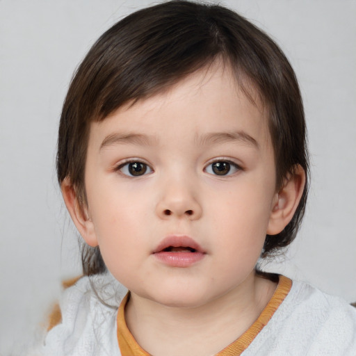 Neutral white child female with medium  brown hair and brown eyes