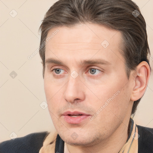 Neutral white adult male with short  brown hair and brown eyes