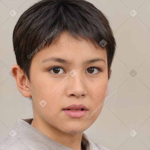 Neutral white young-adult female with short  brown hair and brown eyes