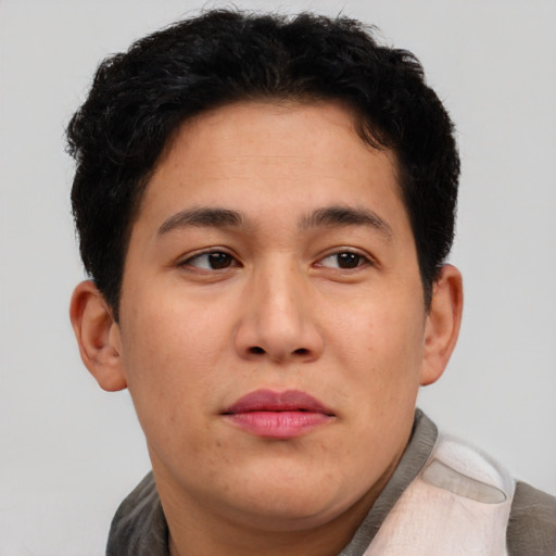 Neutral asian young-adult male with short  brown hair and brown eyes