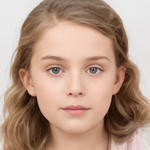 Neutral white child female with long  brown hair and brown eyes