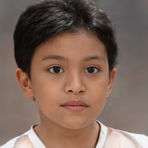 Neutral asian child female with short  brown hair and brown eyes