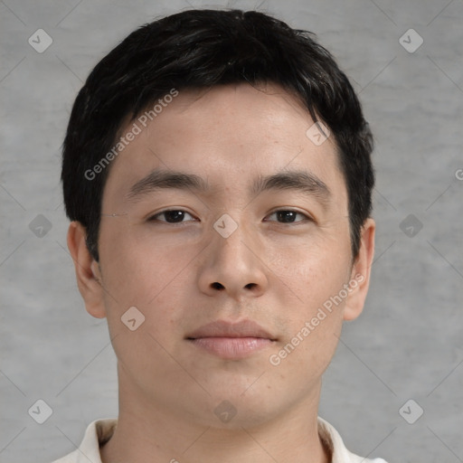 Neutral asian young-adult male with short  brown hair and brown eyes