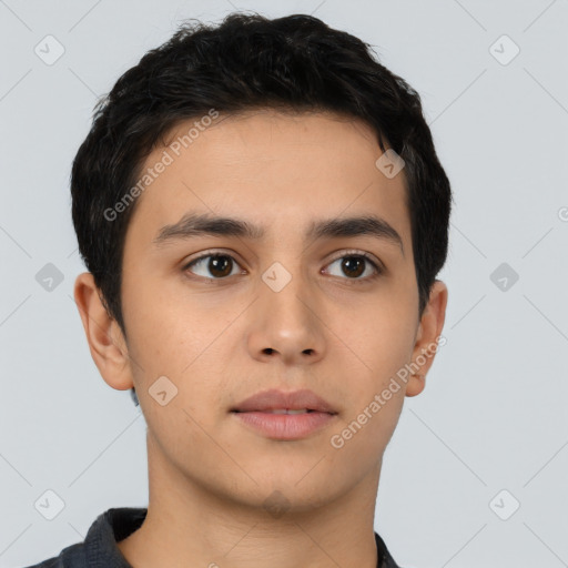 Neutral asian young-adult male with short  black hair and brown eyes