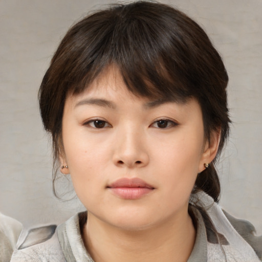 Neutral asian young-adult female with medium  brown hair and brown eyes