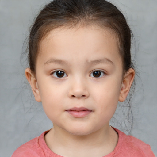 Neutral white child female with short  brown hair and brown eyes