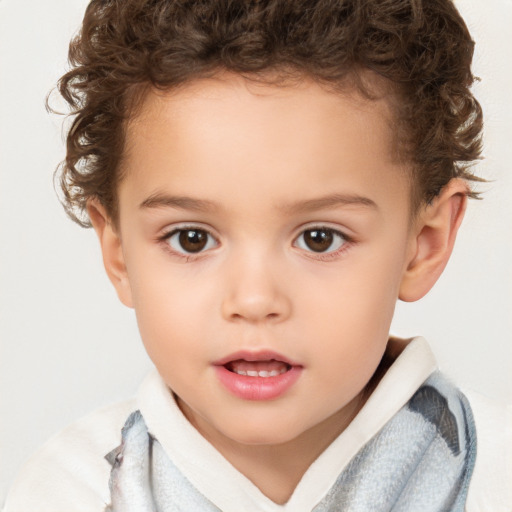 Neutral white child female with short  brown hair and brown eyes