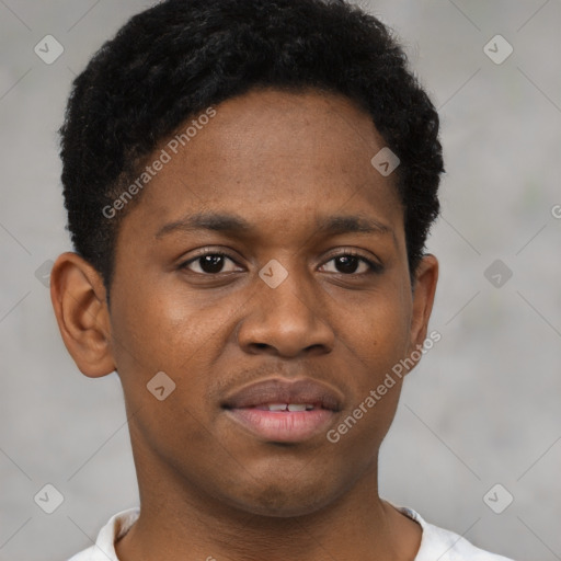 Neutral black young-adult male with short  brown hair and brown eyes