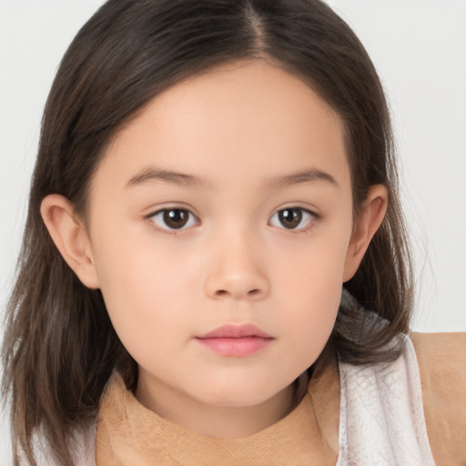 Neutral white child female with medium  brown hair and brown eyes