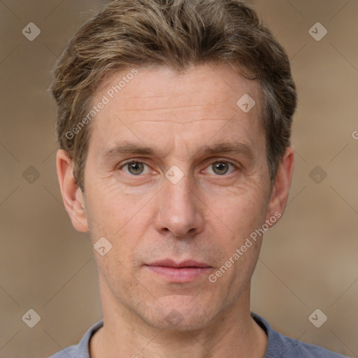 Neutral white adult male with short  brown hair and brown eyes