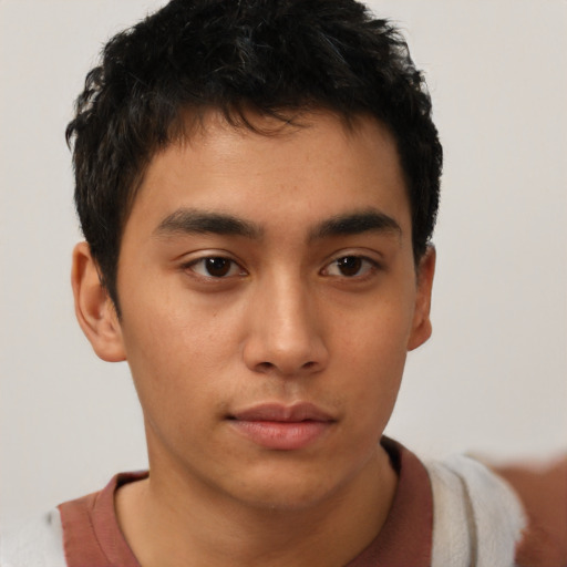 Neutral asian young-adult male with short  brown hair and brown eyes