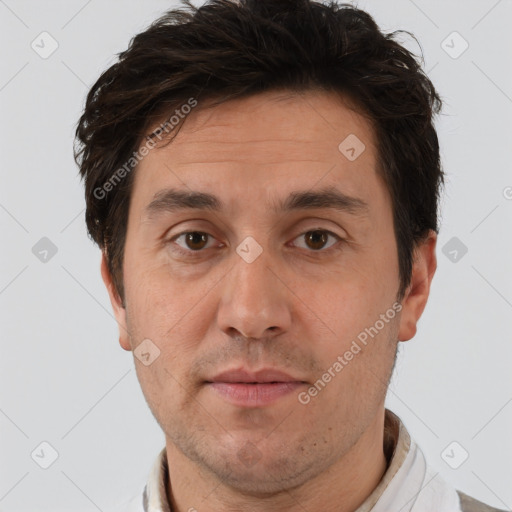 Neutral white adult male with short  brown hair and brown eyes