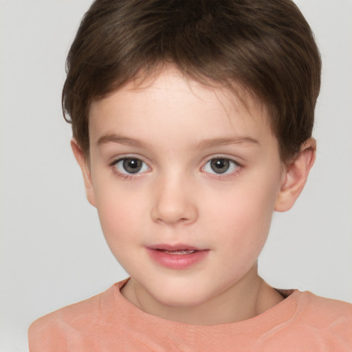 Neutral white child female with short  brown hair and brown eyes