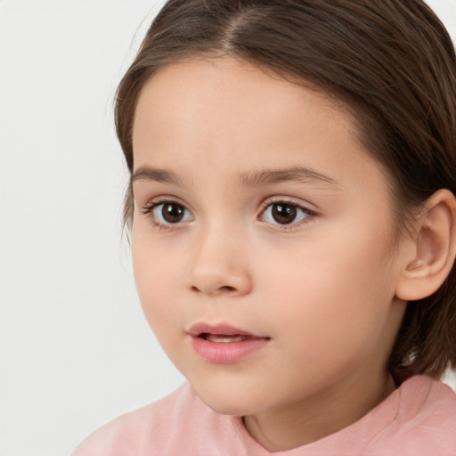 Neutral white child female with long  brown hair and brown eyes