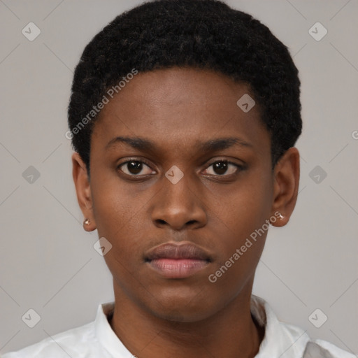 Neutral black young-adult male with short  brown hair and brown eyes