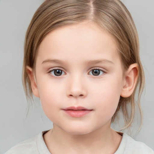 Neutral white child female with medium  brown hair and brown eyes