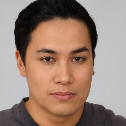 Neutral asian young-adult male with short  black hair and brown eyes