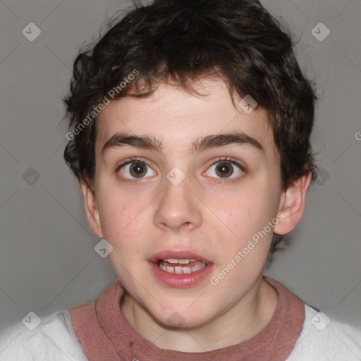 Joyful white young-adult male with medium  brown hair and brown eyes