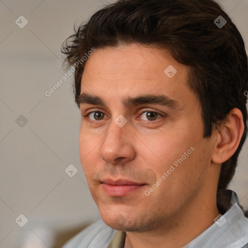 Neutral white adult male with short  brown hair and brown eyes