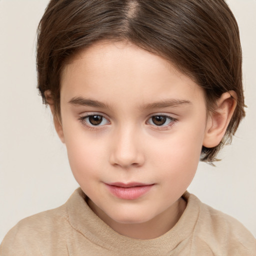 Neutral white child female with short  brown hair and brown eyes