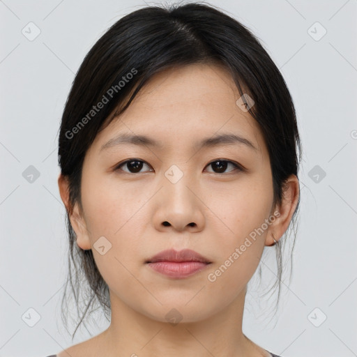 Neutral asian young-adult female with medium  brown hair and brown eyes