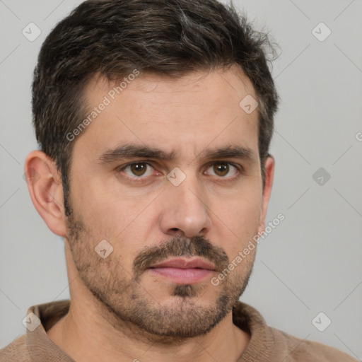 Neutral white adult male with short  brown hair and brown eyes