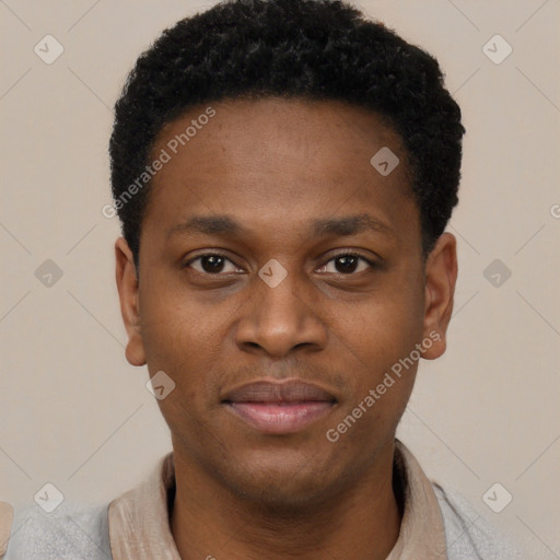 Neutral black young-adult male with short  brown hair and brown eyes