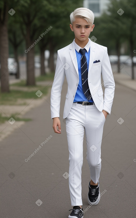 Uzbek teenager boy with  white hair