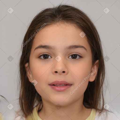 Neutral white child female with medium  brown hair and brown eyes