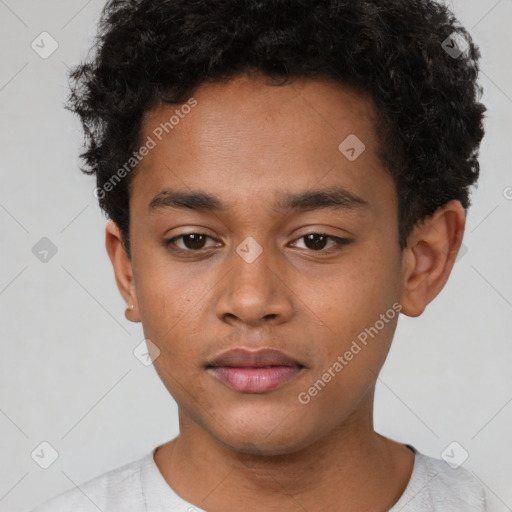 Neutral black young-adult male with short  brown hair and brown eyes