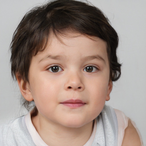 Neutral white child female with medium  brown hair and brown eyes