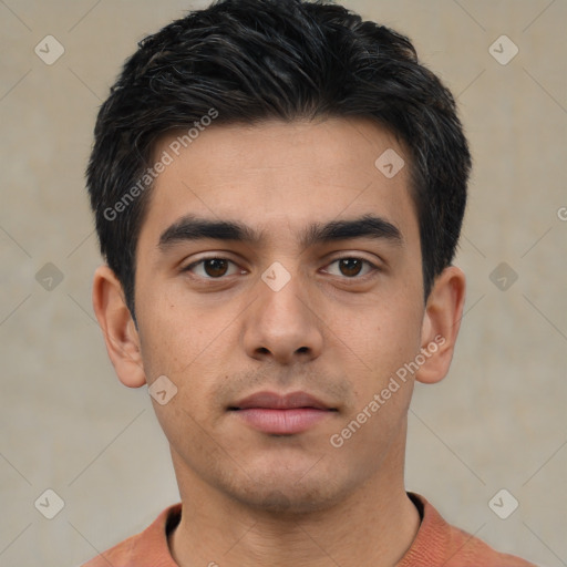 Neutral asian young-adult male with short  brown hair and brown eyes