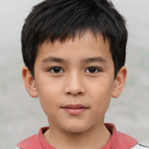 Neutral asian child male with short  brown hair and brown eyes