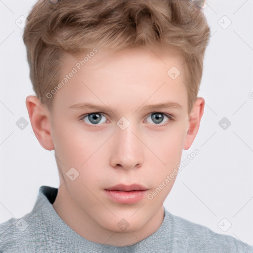 Neutral white child male with short  brown hair and grey eyes