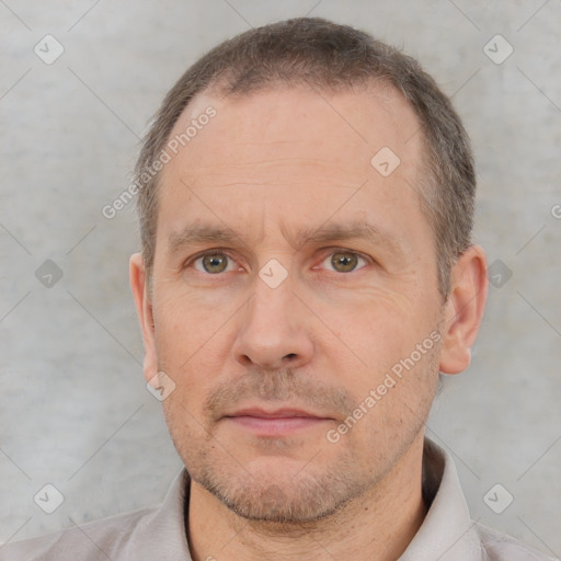 Neutral white adult male with short  brown hair and brown eyes