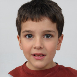 Joyful white child male with short  brown hair and brown eyes