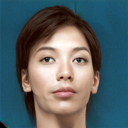 Neutral white young-adult female with short  brown hair and brown eyes