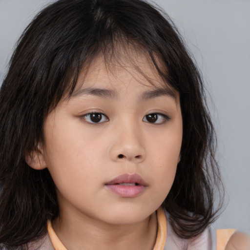 Neutral asian child female with medium  brown hair and brown eyes