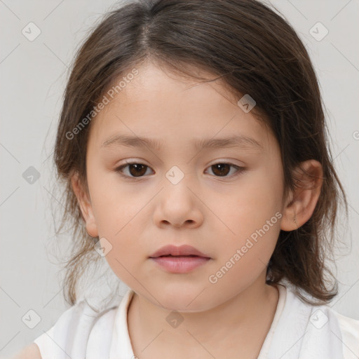 Neutral white child female with medium  brown hair and brown eyes