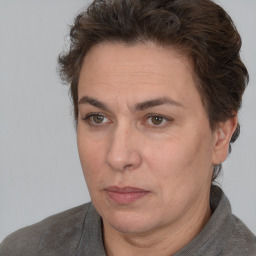 Neutral white adult female with short  brown hair and brown eyes