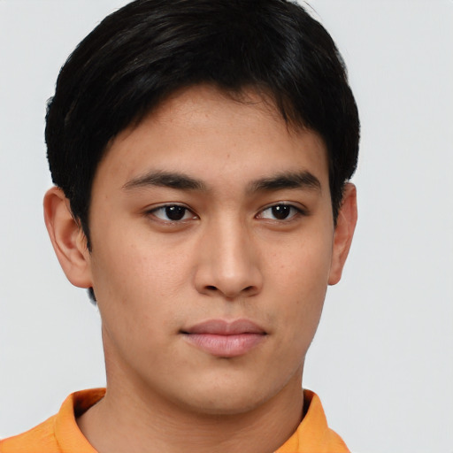 Neutral asian young-adult male with short  brown hair and brown eyes
