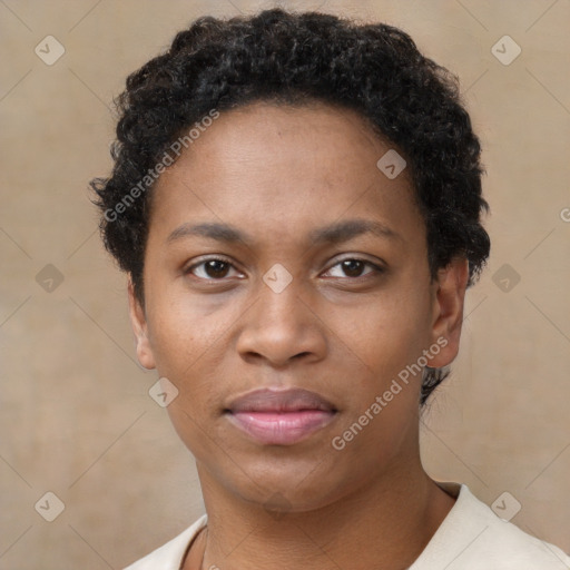 Neutral black young-adult female with short  brown hair and brown eyes