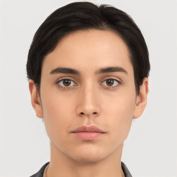 Neutral asian young-adult male with short  brown hair and brown eyes