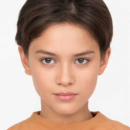 Neutral white young-adult female with short  brown hair and brown eyes