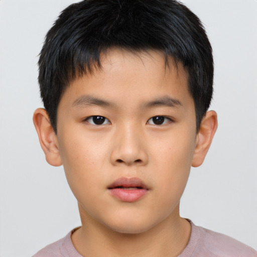 Neutral asian child male with short  brown hair and brown eyes