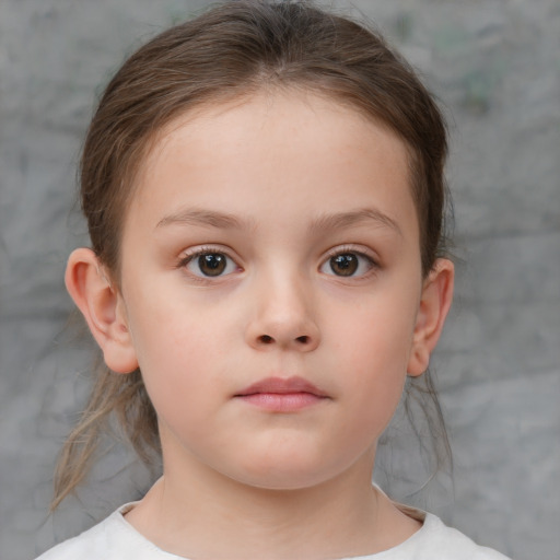 Neutral white child female with medium  brown hair and brown eyes