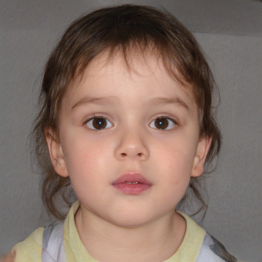 Neutral white child female with medium  brown hair and brown eyes