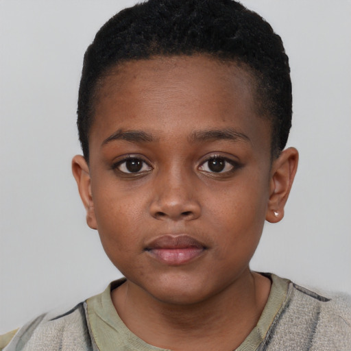 Neutral black child female with short  brown hair and brown eyes