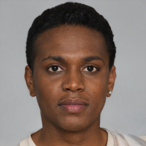 Neutral black young-adult male with short  brown hair and brown eyes